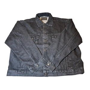 Butterfield Stage Black Acid Wash Long Sleeve Heavy Denim Jacket Men's Size L